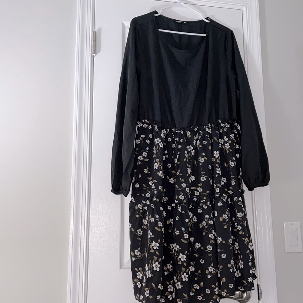 Black and floral long sleeve dress